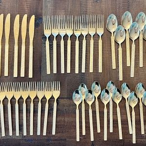 50 Piece National Stainless Japan Vintage Gold Floral Flatware